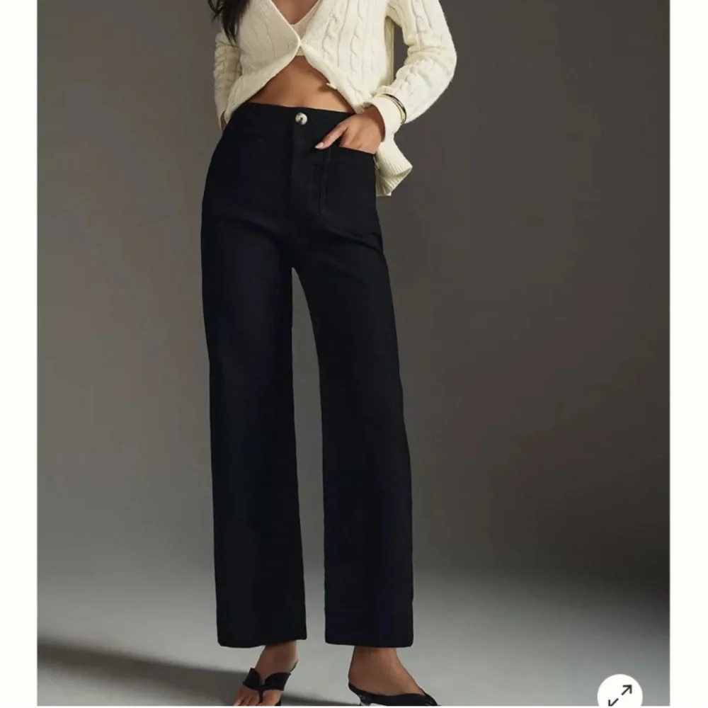 Anthropologie Maeve black the colette high rise wide leg pants womens 29